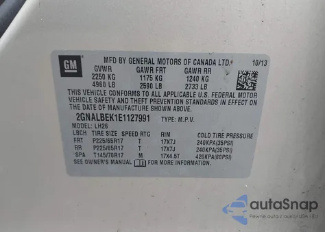 2014 Chevrolet Equinox 1Lt from USA, damaged, VIN 2GNALBEK1E1127991